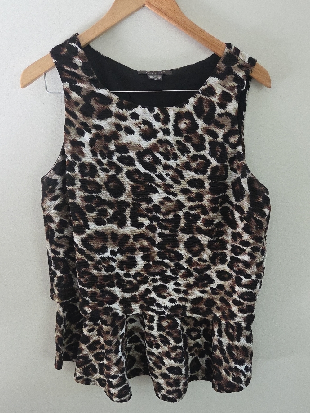 Suzy Shier Leopard Print Peplum Cami - Brown/Black/White